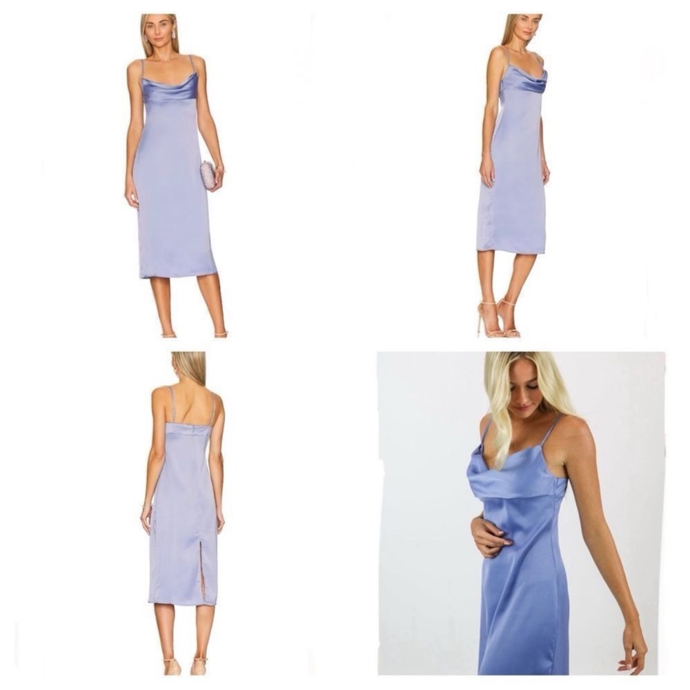 WeWoreWhat Slate Blue Cowl Satin Charmeuse Midi Dress Size 4 NWT Style# WWD18-1